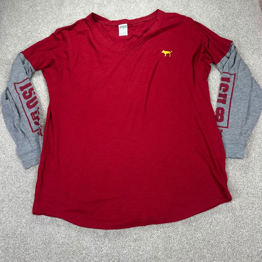 PINK Victoria's Secret Women Large Shirt Red ISU Cyclones Long Sleeve Collegiate
